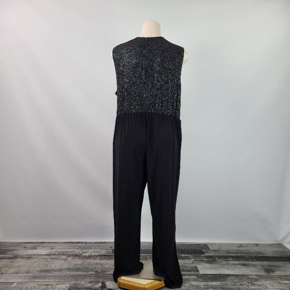 Tiana B Black Silver Metallic Cross Over Jumpsuit - Picture 9 of 16